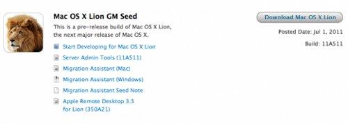 Mac OS X Lion Gold Master lanzado para desarrolladores