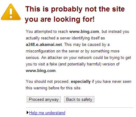Bing es bloqueado por varios navegadores por poseer un certificado de seguridad aparentemente inválido