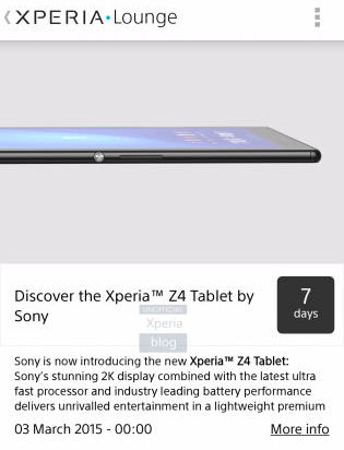 La Sony Xperia Z4 Tablet será anunciada el 3 de marzo
