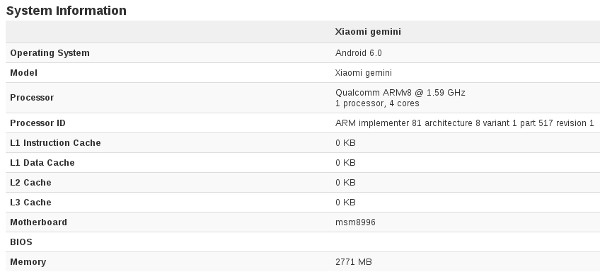 El Xiaomi Gemini usará un Snapdragon 820