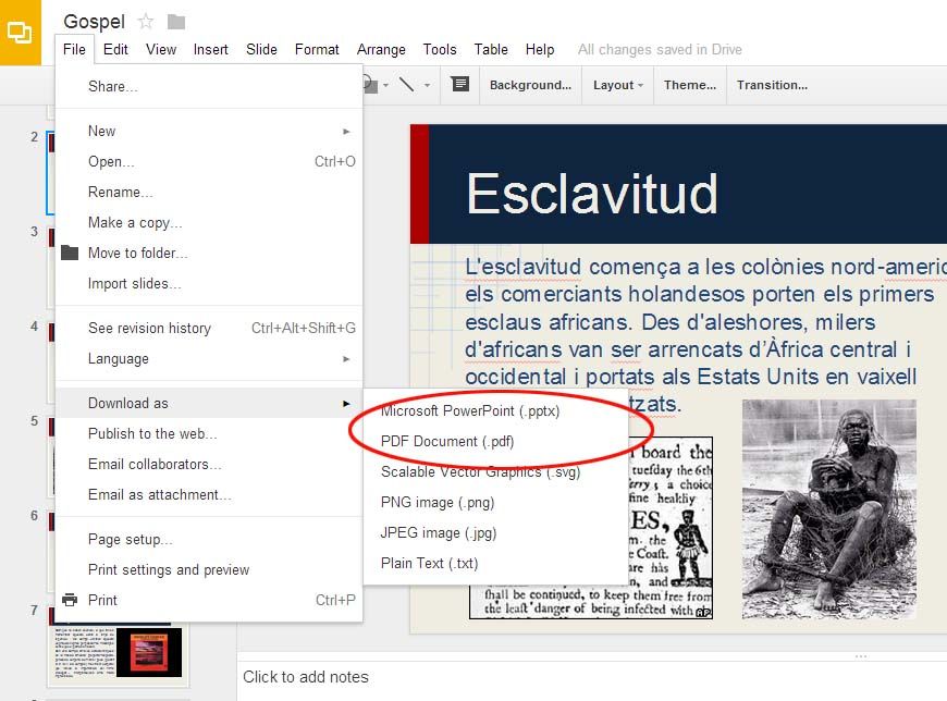 Exporta tus presentaciones en otros formatos como PDF