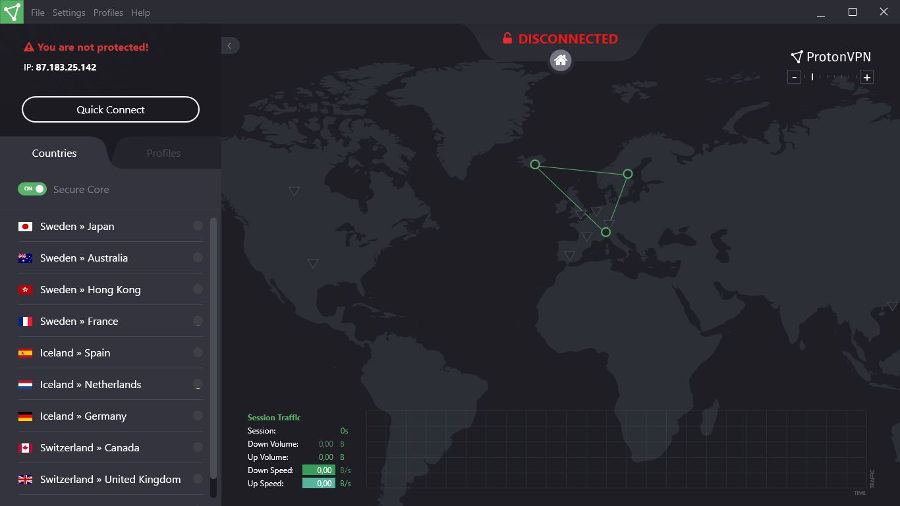 ProtonVPN permite elegir hasta 15 países diferentes para proteger el origen de tu conexión