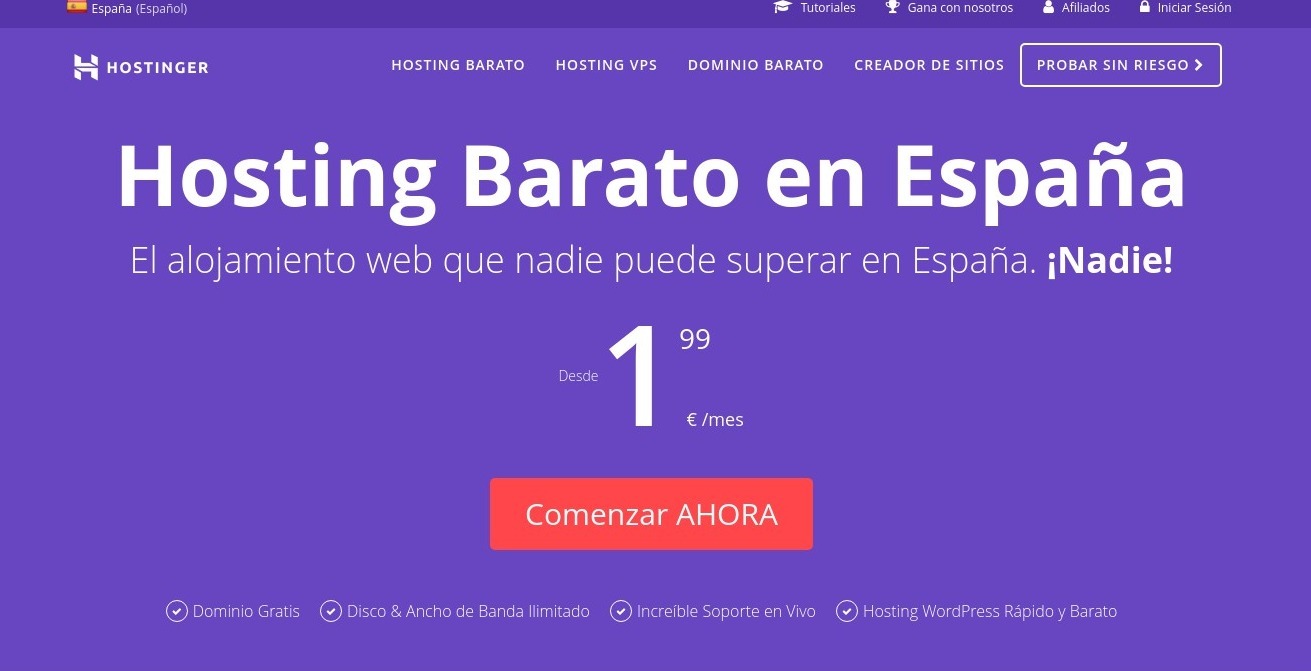 Screenshot of Hosting barato España - alojamiento web y dominios gratis, crear web
