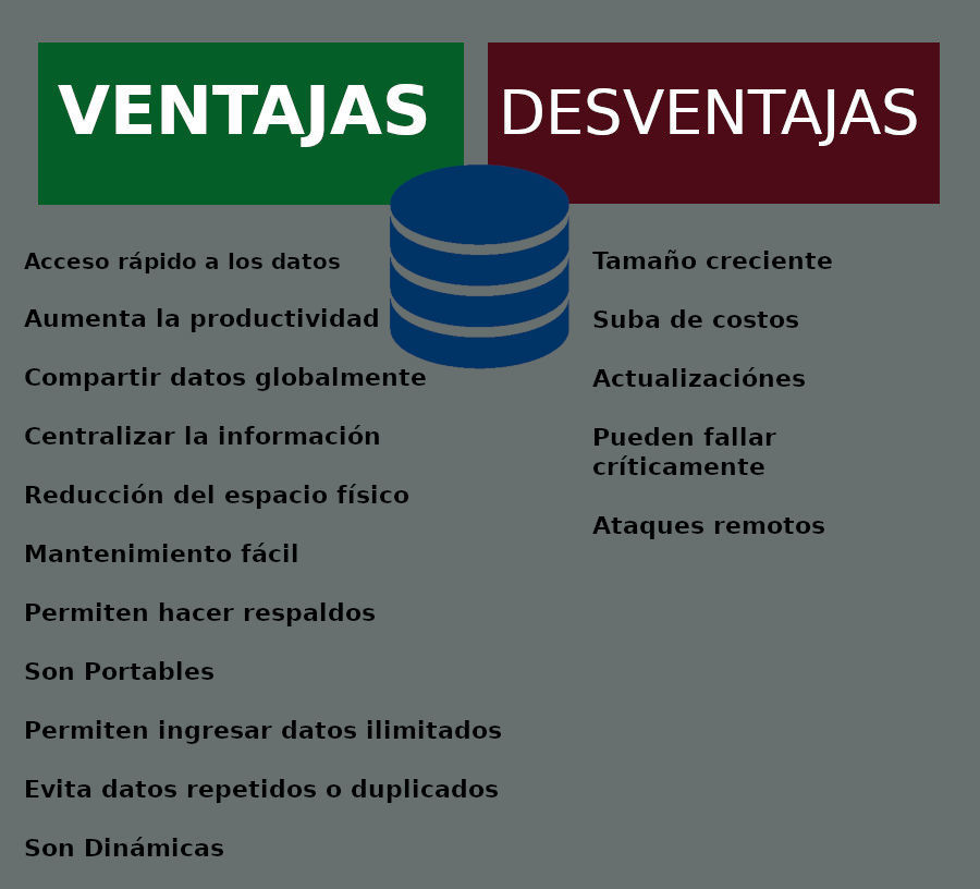 comparativa sobre las ventajas y desventajas del uso de base de datos