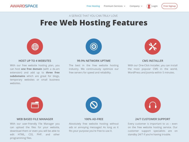 Captura de AwardSpace - Free Web Hosting con PHP, MySQL, Email y sin publicidad