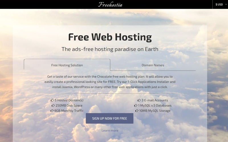 pantallazo de hosting gratuito de freehostia.com