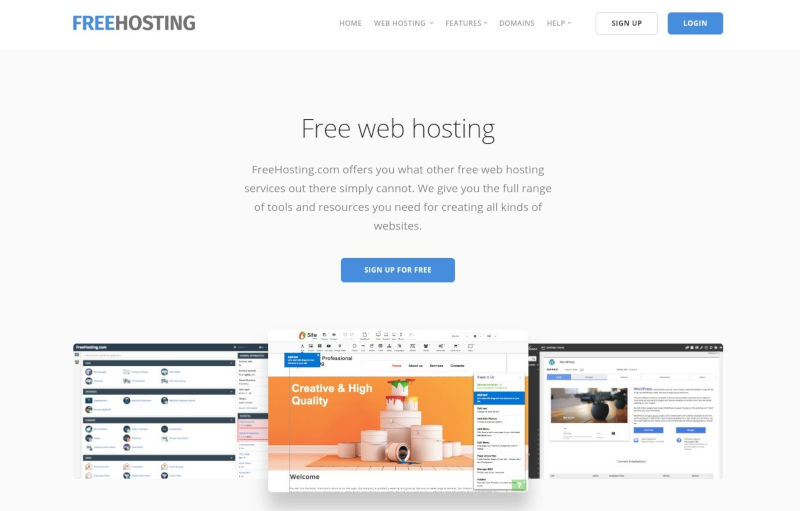 pantallazo de opciones de host gratis de FreeHosting.com