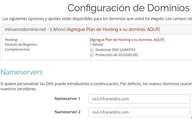 configurar DNS del nuevo dominio web a registrar