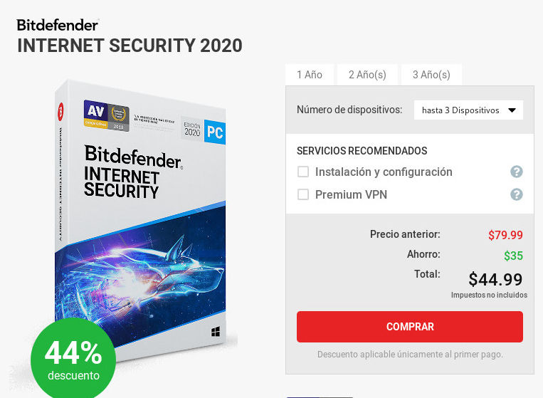 Bitdefender Internet Security 2020 - Precio